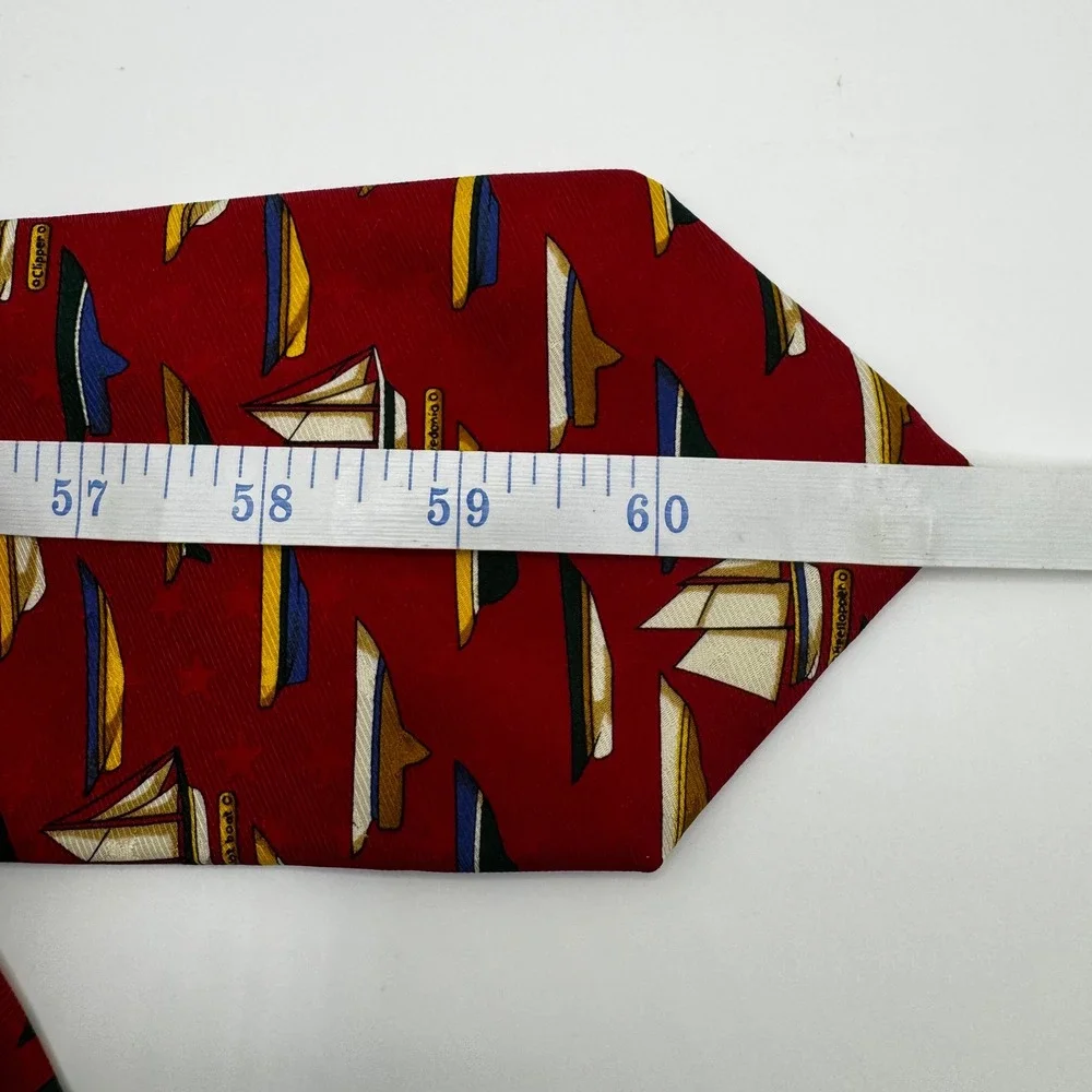 Lands End Mens Red Sailboat Nautical Silk Tie Vintage USA Luxury Designer